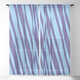 [ Thumbnail: Dark Slate Blue and Light Sky Blue Colored Lines Pattern Sheer Curtain ]