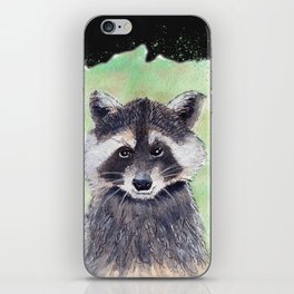 Raccoon Portrait Watercolor Black Background iPhone Skin