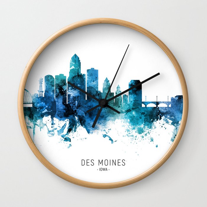 Des Moines Iowa Skyline Wall Clock