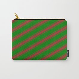 [ Thumbnail: Green and Brown Colored Stripes Pattern Carry-All Pouch ]