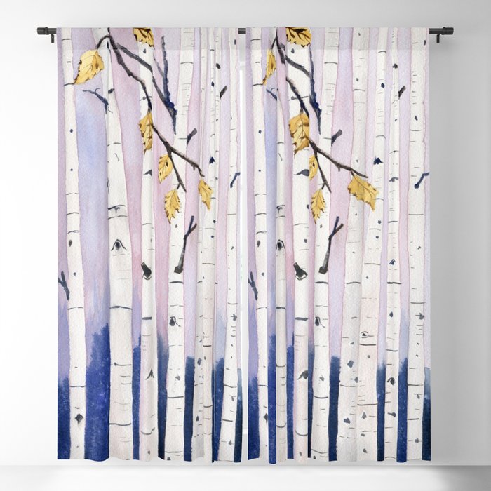 Birch Trees Watercolor Blackout Curtain