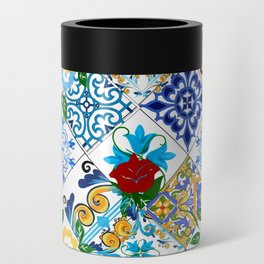 Tiles,mosaic,azulejo,quilt,Portuguese,majolica,lemons,citrus. Can Cooler