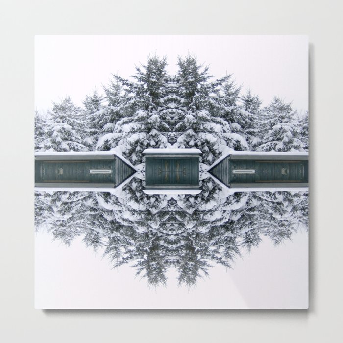 Winter Kaleidoscope Teal and White Snow Covered Trees Metal Print