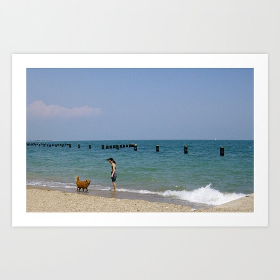 Scaredy Dog Afraid of the Water Art Print