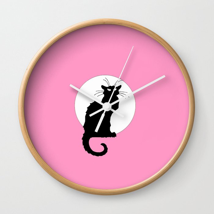 Alexandre Steinlen - Le chat noir - The black cat - 4 - pink Wall Clock