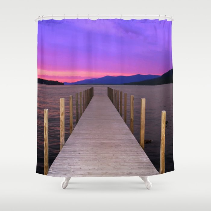 Adirondack Mountains Purple Sunset over Lake George New York Shower Curtain