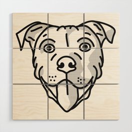 Pitbull Dog Print - black and white halftone Wood Wall Art