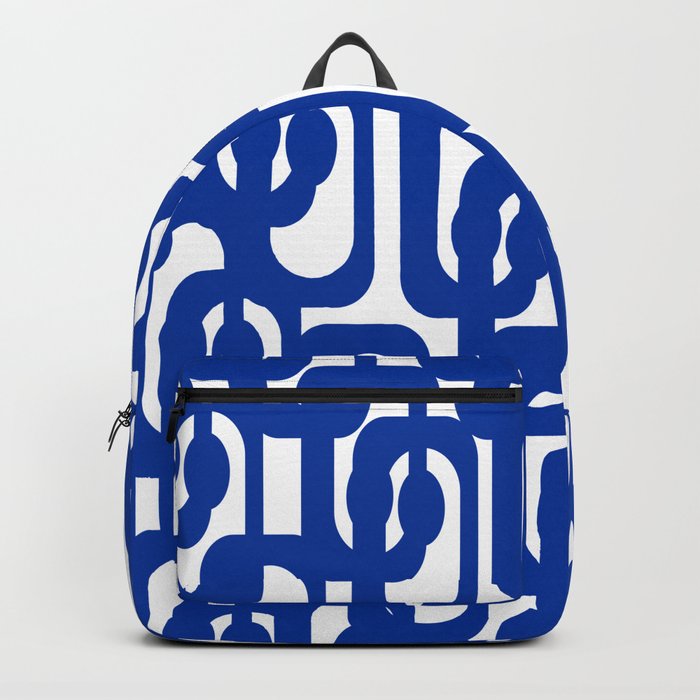 Bright Blue and White Mid-century Modern Loop Pattern  Backpack