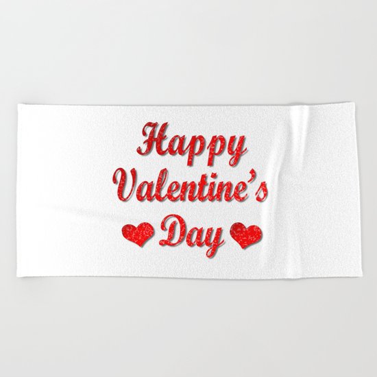Happy Valentine's Day Red Hearts Beach Towel