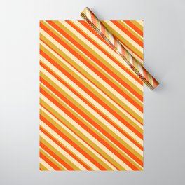 [ Thumbnail: Red, Beige, and Goldenrod Colored Lined Pattern Wrapping Paper ]