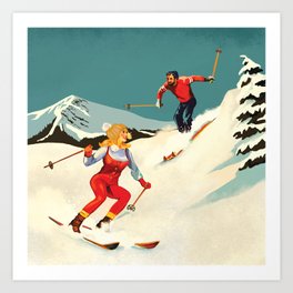 Retro Skiing Couple Art Print