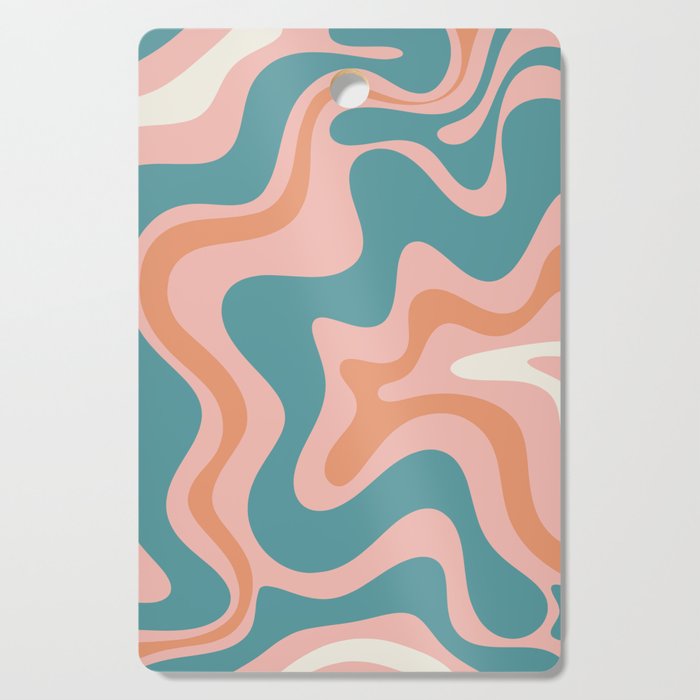 Retro Liquid Swirl Abstract Pattern Teal Blush Pink Orange Cutting Board
