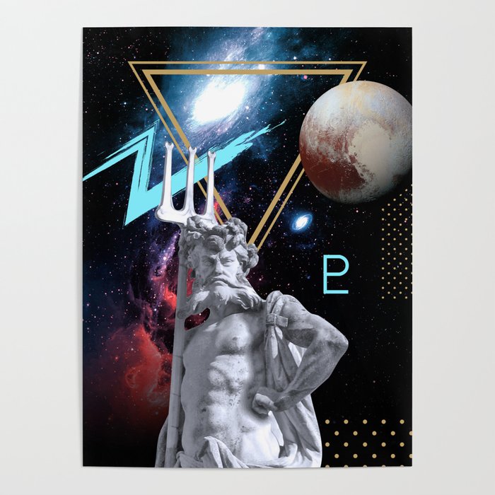 Ancient Gods and Planets: Pluto [synthwave/vaporwave/retrowave/cyberpunk] Poster