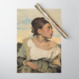 Portrait of a Woman; Girl at the Cemetery female painting by Eugene Delacroix for bedroom, living room, home wall decor Wrapping Paper