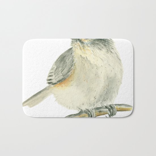 Tit bird, watercolor painting Bath Mat