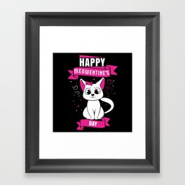 Pet Cat Animal Hearts Meow Happy Valentines Day Framed Art Print