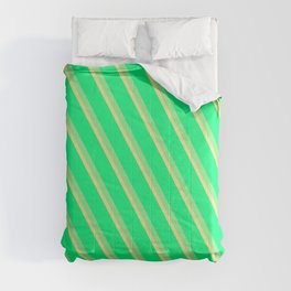 [ Thumbnail: Green, Light Green, and Tan Colored Lines Pattern Comforter ]