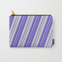 [ Thumbnail: Light Grey and Slate Blue Colored Striped Pattern Carry-All Pouch ]
