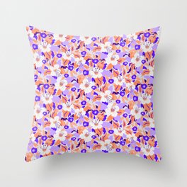 Electric Meadow Pattern - Orange, Blue Indigo & Lavender Purple Throw Pillow