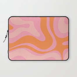 Modern Liquid Swirl Abstract Pattern Square in Retro Pink and Orange Laptop Sleeve