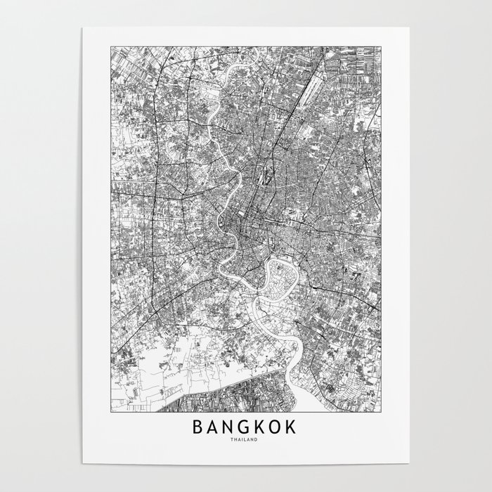 Bangkok White Map Poster