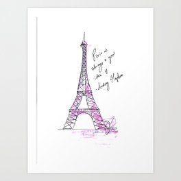 Eiffel Tower: Audrey Hepburn Art Print
