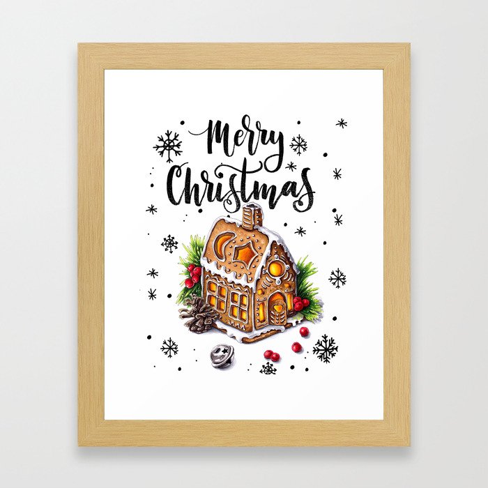 Merry Christmas "Gingerbread house" Framed Art Print