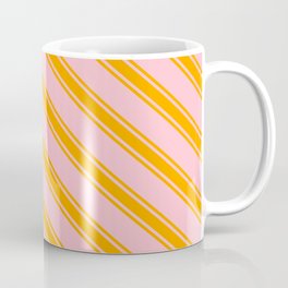 [ Thumbnail: Pink & Orange Colored Lines/Stripes Pattern Coffee Mug ]