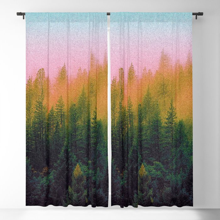 Colorful Sky Over A Fir Forest Blackout Curtain