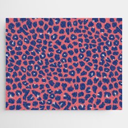 Leopard Spots, Cheetah Print, Navy, Coral Color, Brush Strokes Jigsaw Puzzle