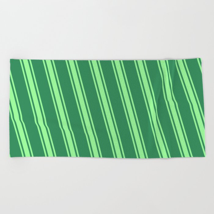 Sea Green & Green Colored Lined Pattern Beach Towel
