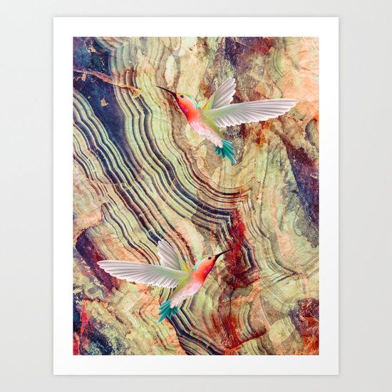 hummingbirds marble Art Print