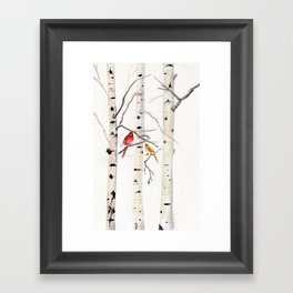 Birch Trees and Cardinal Framed Art Print