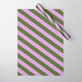 [ Thumbnail: Plum & Dark Olive Green Colored Lines/Stripes Pattern Wrapping Paper ]