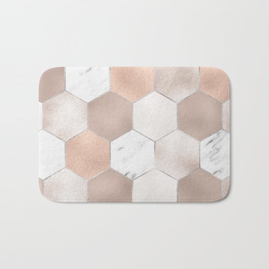 Rose pearl and marble hexagons Bath Mat