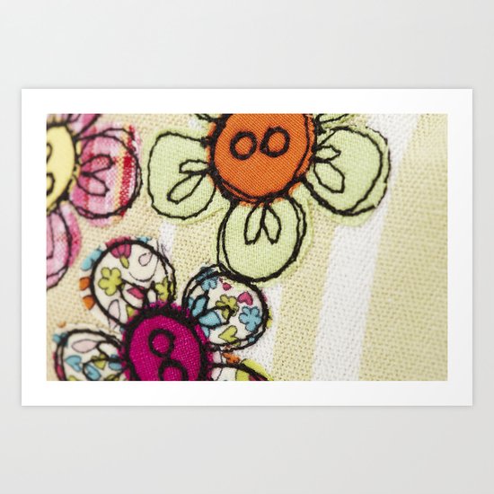 Embroidered Flowers Green Art Print