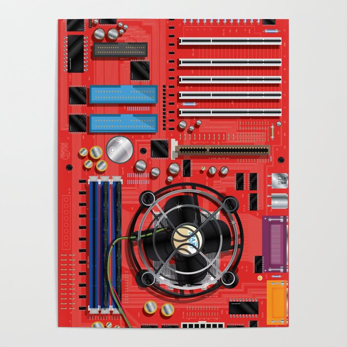 Computer Motherboard Electronics. Poster