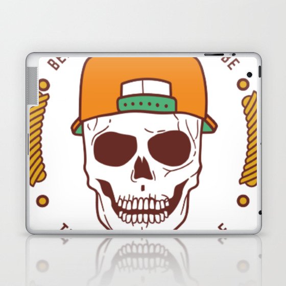 Cool Skull With Orange CAP - Quote Beach Vibes Sun  Laptop & iPad Skin