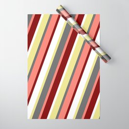 [ Thumbnail: Tan, Dim Gray, Salmon, Maroon & White Colored Striped/Lined Pattern Wrapping Paper ]