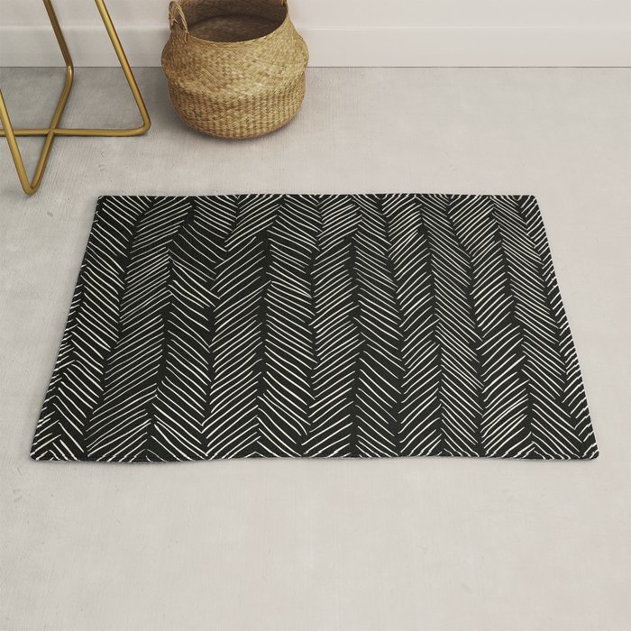 Herringbone Cream on Black Rug by Simple Luxe by Nature Magick Society6