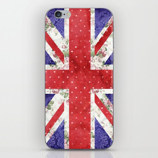 Vintage Red Polka Dots Floral UK Union Jack Flag and Blue Damask iPhone & iPod Skin