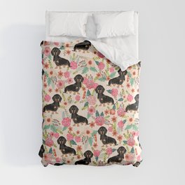 Doxie Florals - vintage doxie and florals gifts for dog lovers, dachshund decor, black and tan doxie Comforter