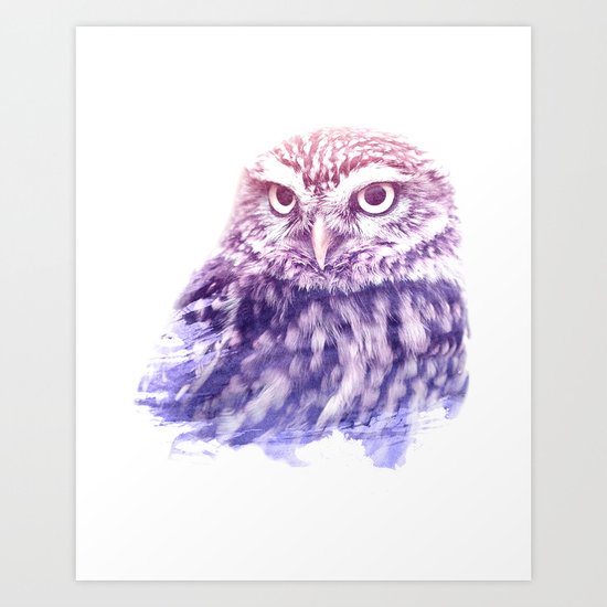 OWL SUPERIMPOSED WATERCOLOR Art Print