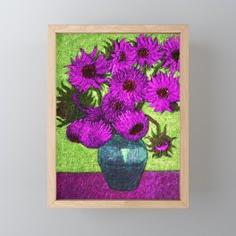 Vincent van Gogh Twelve purple sunflowers with red disk center flowers in a vase still life violet and green background portrait painting Framed Mini Art Print