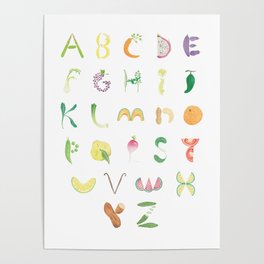Fruits & Veggies Watercolor Alphabet Poster