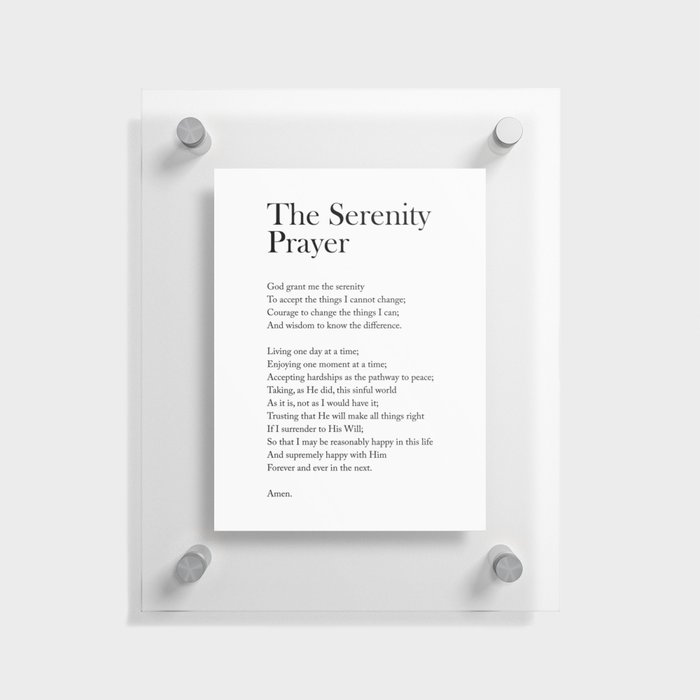 The Serenity Prayer - Reinhold Niebuhr Poem - Literature - Typography Print 1 Floating Acrylic Print