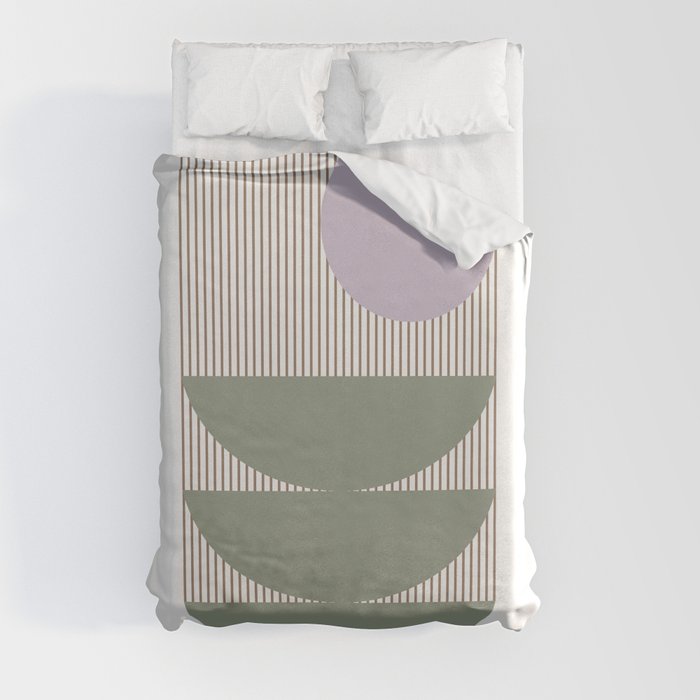 Lines and Shapes in Moss and Lilac Duvet Cover