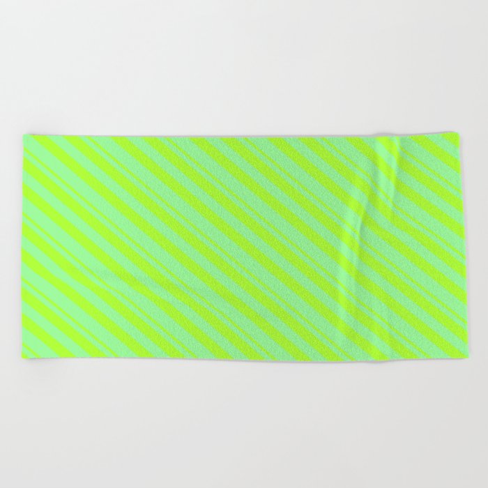 Light Green and Green Colored Stripes/Lines Pattern Beach Towel