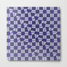 Warped Checkerboard Grid Illustration Navy Blue Lilac Purple Metal Print