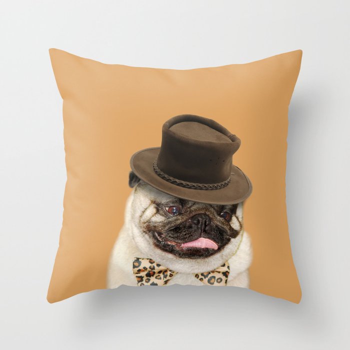 Dog pug with hat Throw Pillow